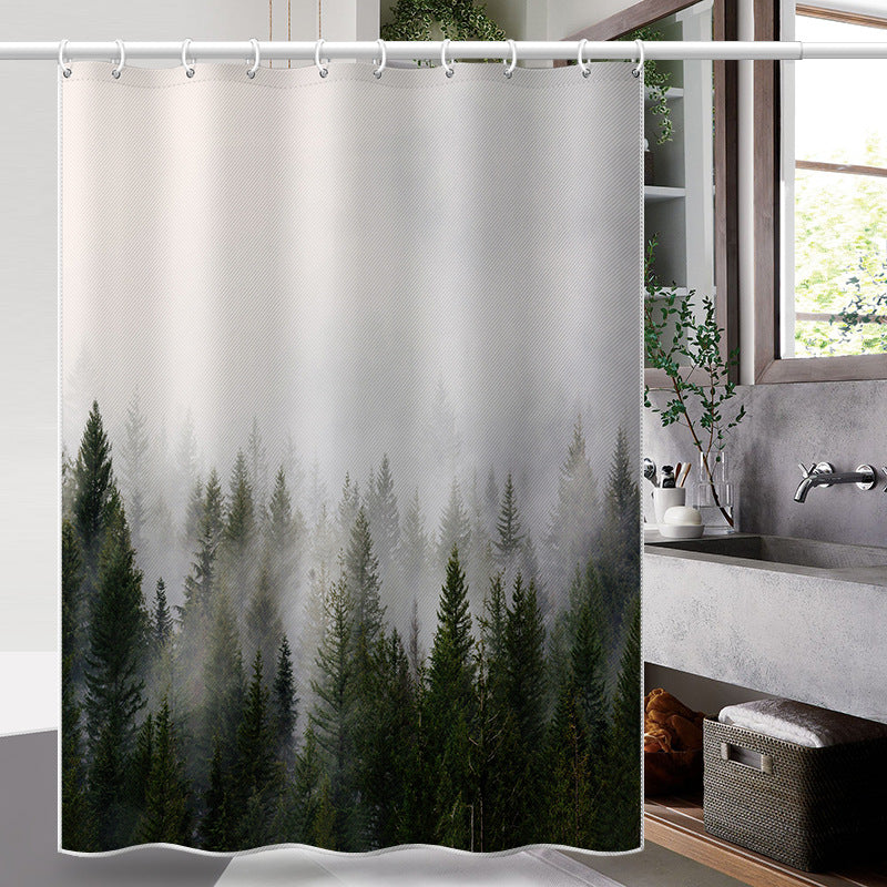 LB-344 180x180cm Mist Pine Forest Pattern Bath Curtain Waterproof Polyester Shower Curtains LB-344 180x180cm Mist Pine Forest Pattern Bath Curtain Waterproof Polyester Shower Curtains